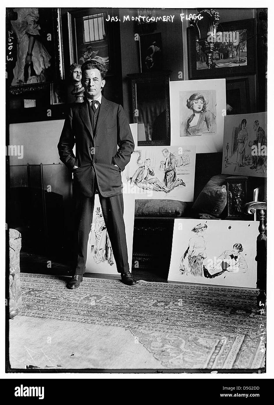Portrait de James Montgomery Flagg, artiste et illustrateur américain de renom. Surtout connu pour son affiche I Want You, le travail de Flagg a grandement contribué à la propagande et à l’art commercial américains au début du XXe siècle. Banque D'Images