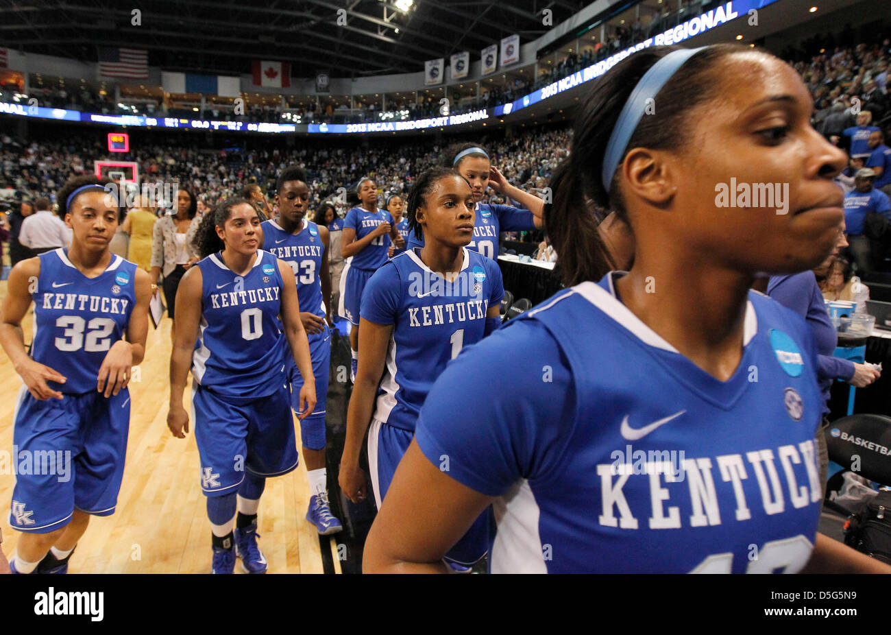 1 avril 2013 - Bridgeport, CT, USA - Le Kentucky Wildcats ont quitté le tribunal après avoir perdu à l'Université de New York dans le basket finales régionales dans la région de Webster Bank Arena à Bridgeport Ct., Lundi, Avril 01, 2013. C'est seconde moitié action. Photo par Charles Bertram | Personnel. (Crédit Image : © Lexington Herald-Leader/ZUMAPRESS.com) Banque D'Images