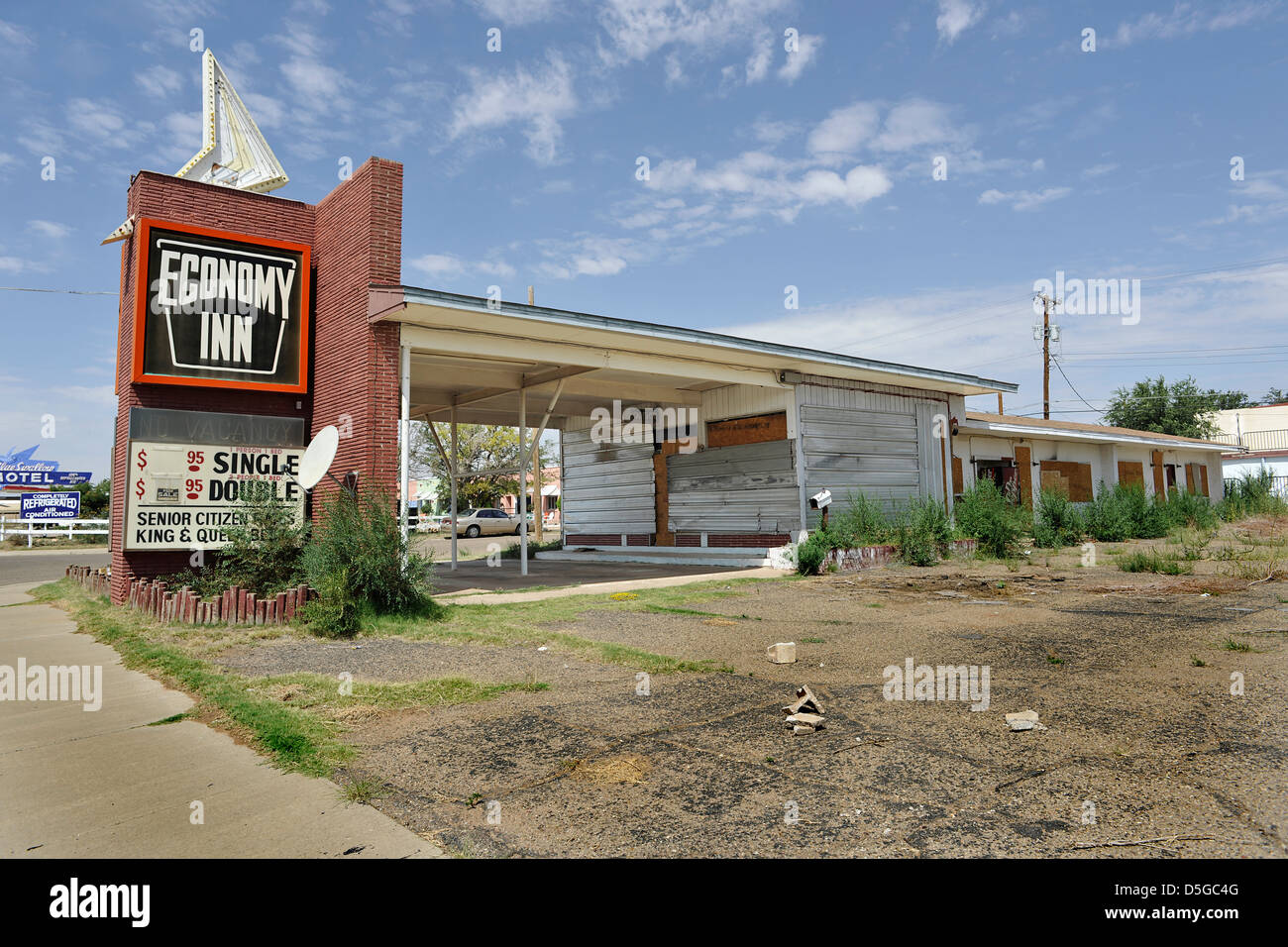 Economy Inn Motel, Tucumcari, New Mexico. Abandonné à l'abandon de la route motel. La route 66, USA Banque D'Images
