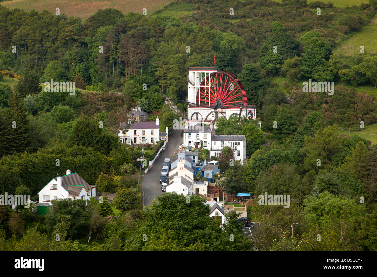 L'île de Man, Laxey, Lady Isabella waterwheel de Sneffels Mountain Railway Banque D'Images