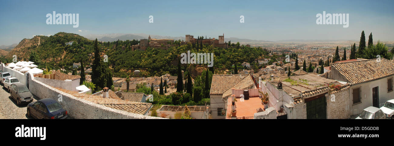 Vue panoramique de l'Alhambra, à Grenade, Espagne Banque D'Images