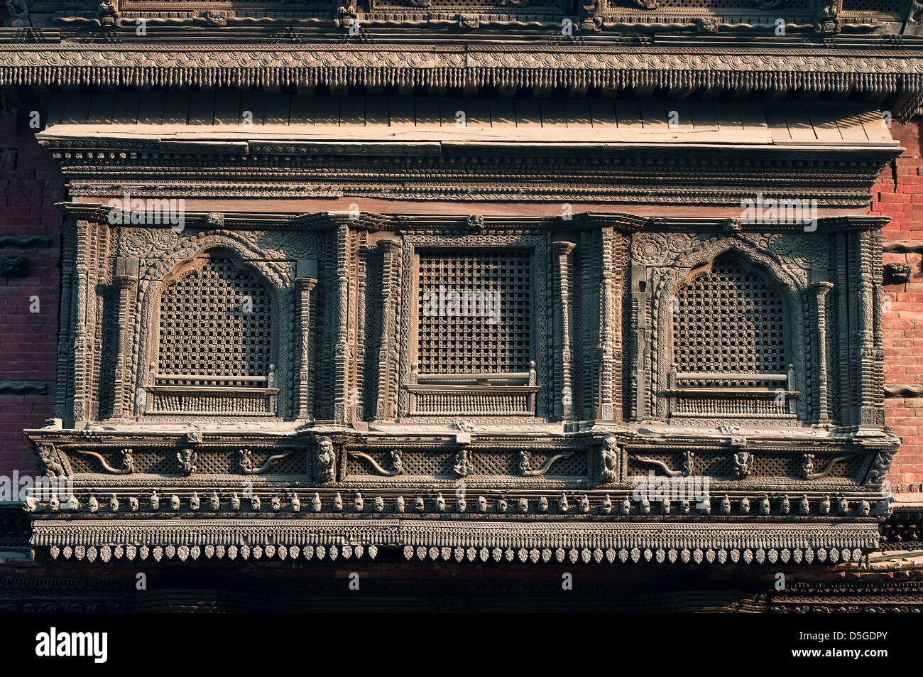 Vieille maison art fenêtre, Thamel, Katmandou Banque D'Images