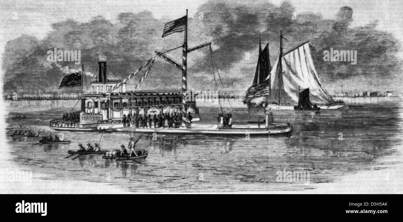 Les funérailles du Président, sur une voiture plus légère vapeur, près de New York, du New Jersey City 24 avril 1865 - Funérailles d'Abraham Lincoln Banque D'Images