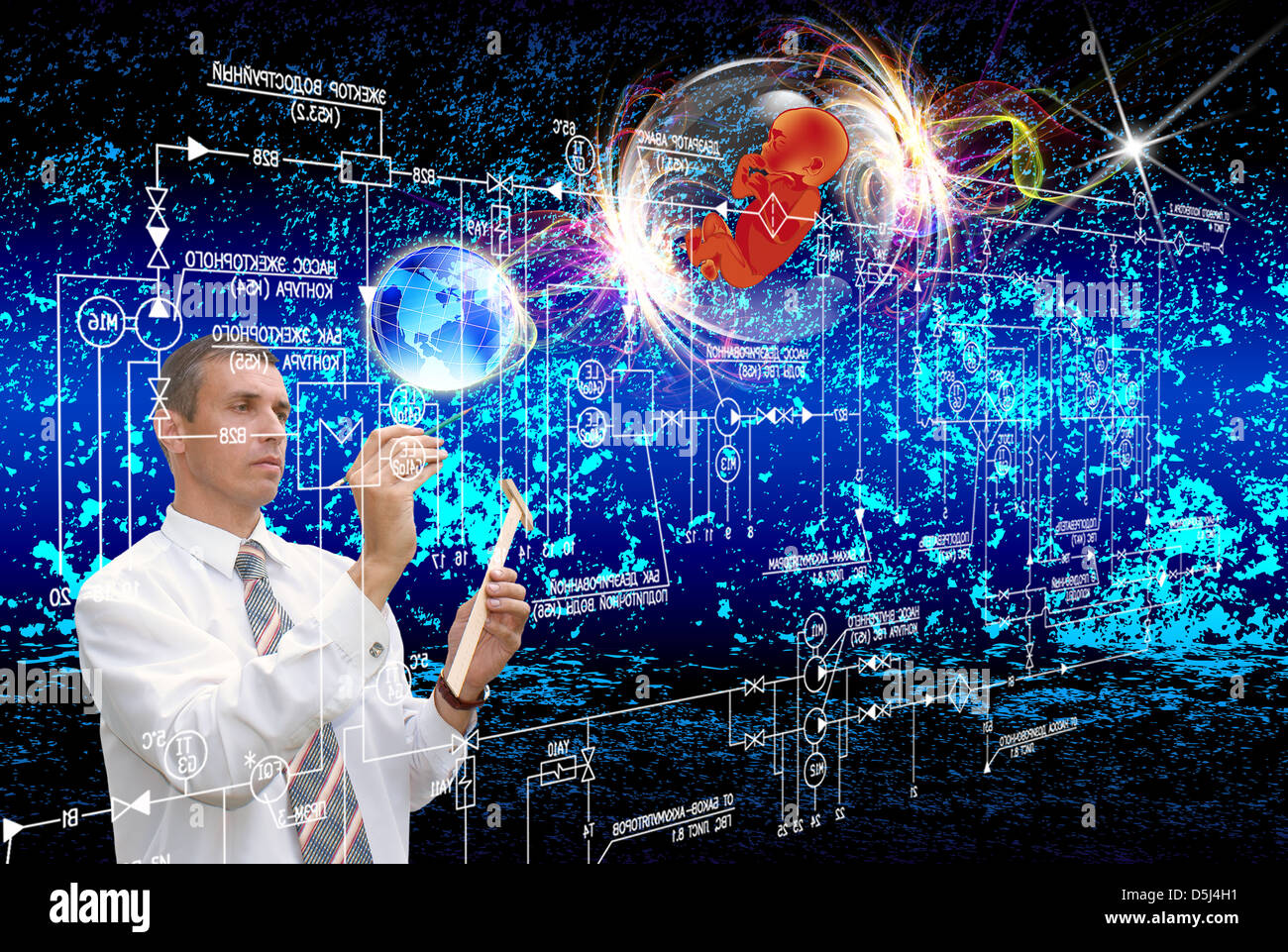 Ingénieur système,homme,, concevoir, l'automatisation de l'ingénierie, la science, l'embryon,santé,enfant,, clone,recherche,de clonage d'ADN,, biologie, génétique, Banque D'Images