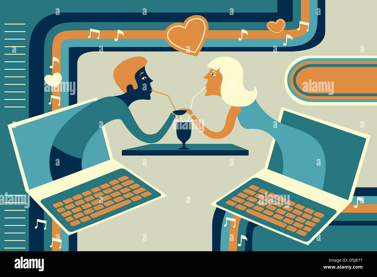 Illustration de couple représentant la datation en ligne Banque D'Images