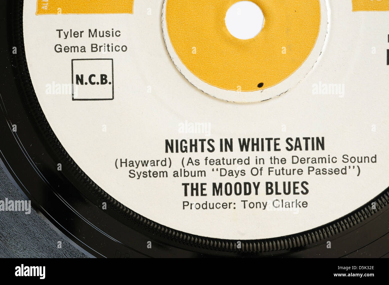 Les Moody Blues Nights In White Satin 7' label unique Banque D'Images