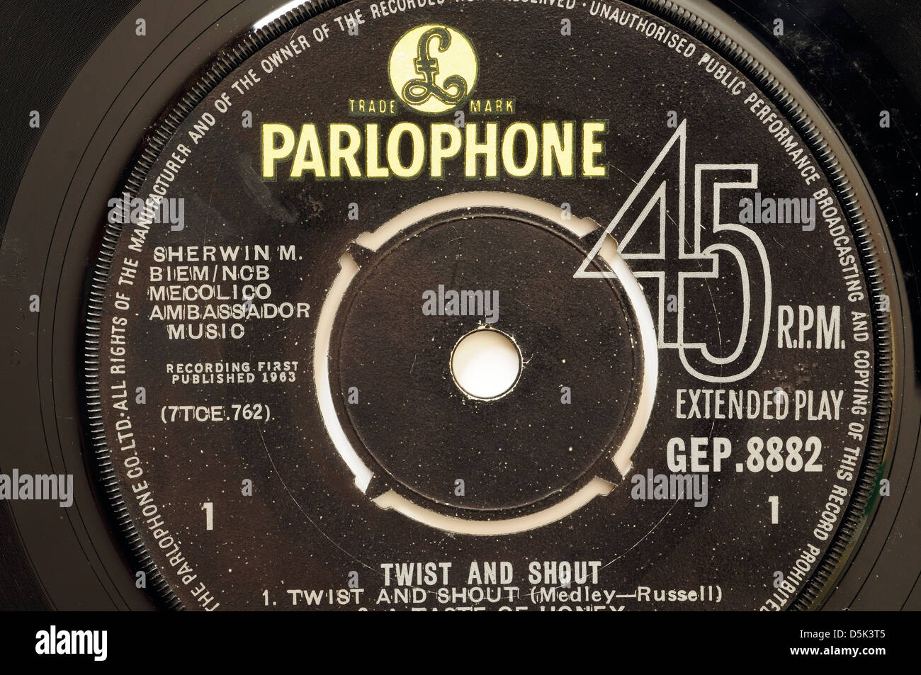 Beatles Twist et Shout EP record label Banque D'Images