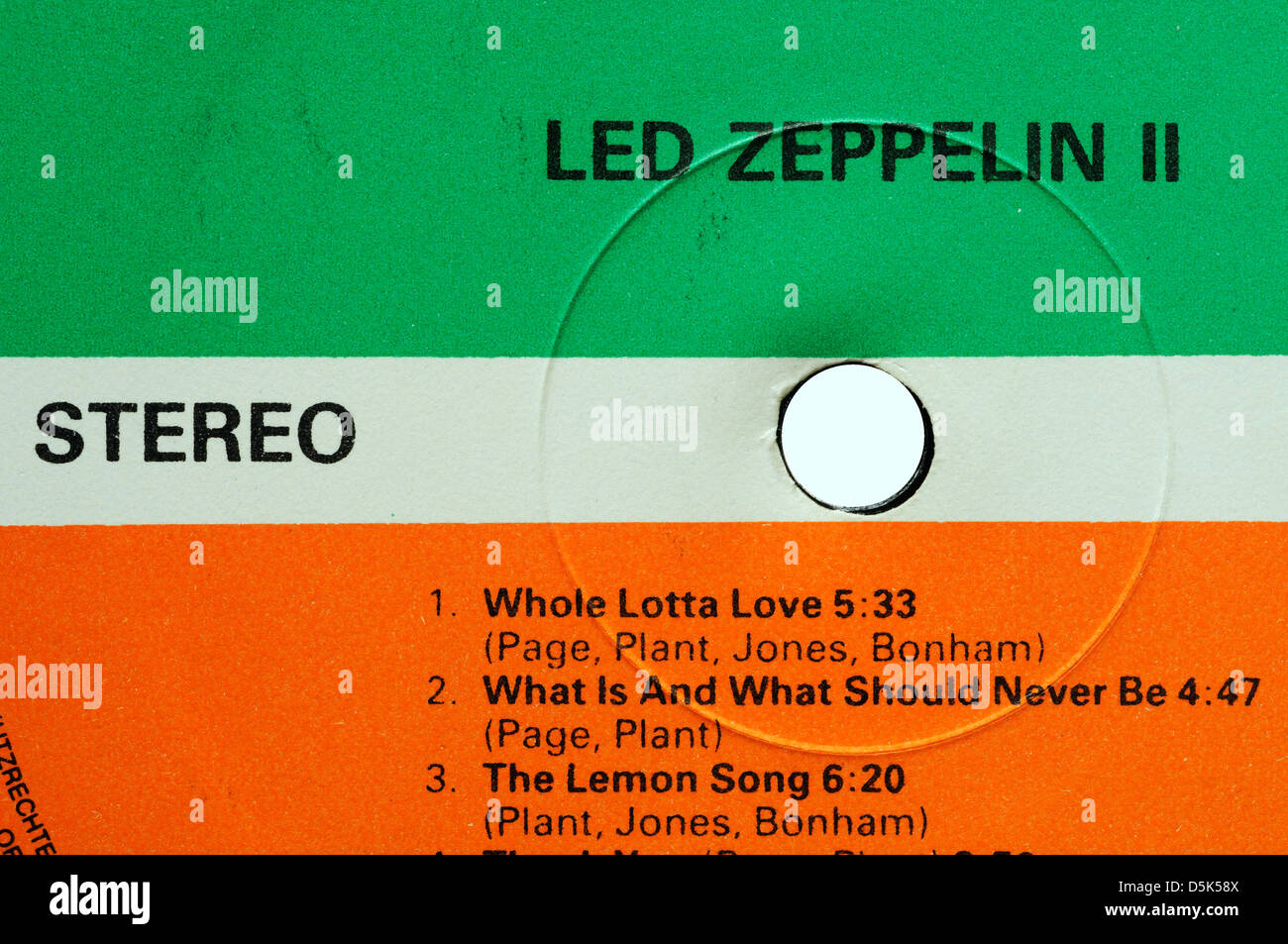 Le second album de Led Zeppelin Led Zeppelin II maison de disques avec la  voie classique Whole Lotta Love Photo Stock - Alamy