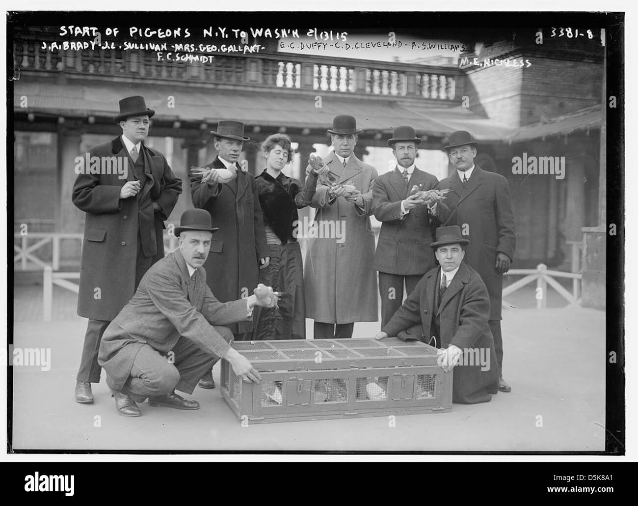 Cette photographie capture le début de la course de pigeons de New York à Washington, DC, le 13 février 1915. Parmi les participants figurent Fred C. Schmidt et d'autres membres de la New York Poultry and Pigeon Association. Banque D'Images Cette photographie capture le début de la course de pigeons de New York à Washington, DC, le 13 février 1915. Parmi les participants figurent Fred C. Schmidt et d'autres membres de la New York Poultry and Pigeon Association. Banque D'Images