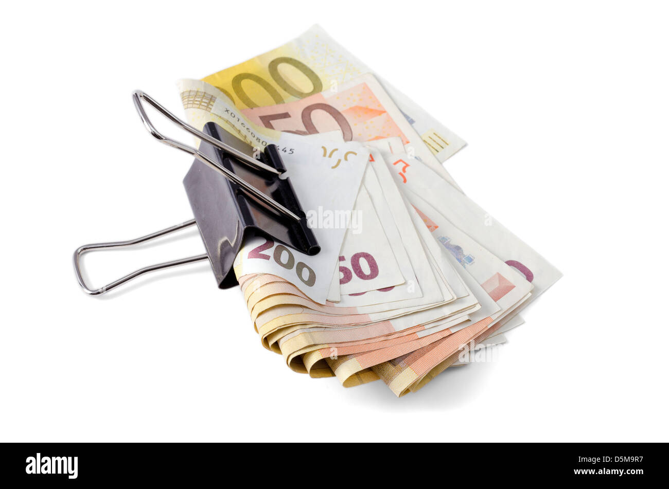 Le resserrement sur votre argent. Billets en euros Banque D'Images