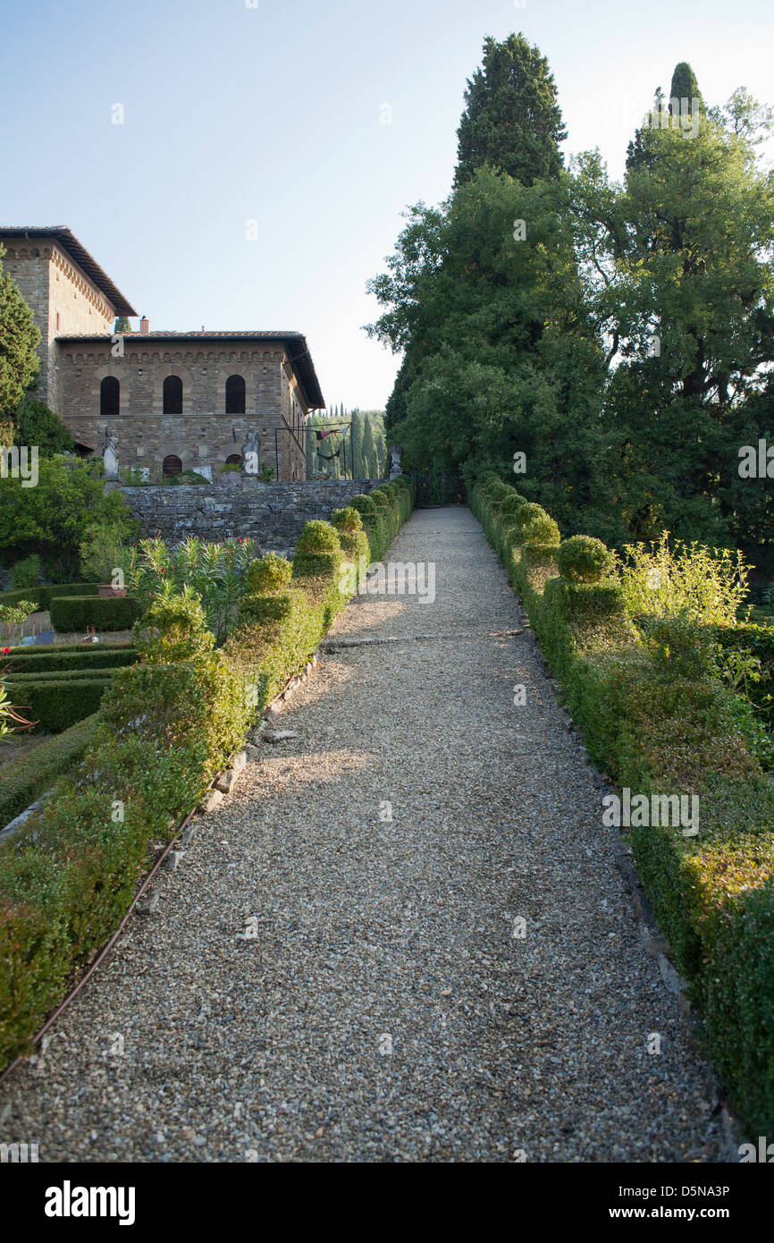 Viwe sur le jardin formel, la Villa Peyron Histoire Fiesole Florence Italie Banque D'Images