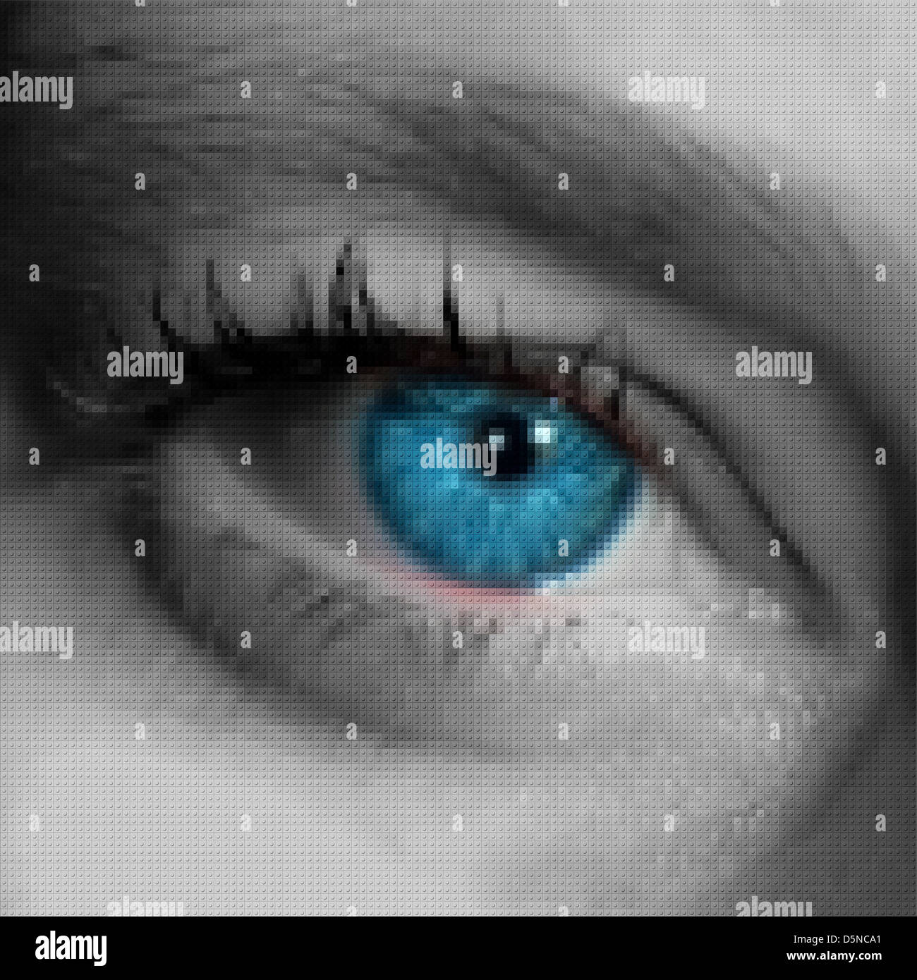 Une image de l'œil d'une femme faite de plastique multicolores pour enfants des briques de bâtiment Banque D'Images