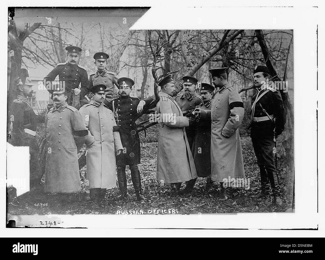 Cette photographie des années 1910 montre des officiers russes en uniforme, debout ensemble dans une pose formelle. L'image en noir et blanc capture la présence militaire de l'armée russe pendant cette période. Banque D'Images