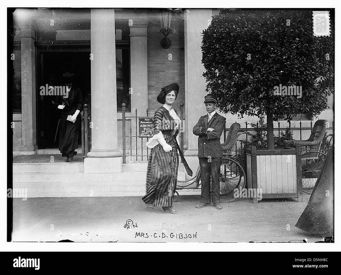 Une photographie de Mrs. C.D. Gibson, figure emblématique associée à l'image de Gibson Girl. La photographie, prise dans les années 1910, la met en valeur en tenue d'époque, reflétant la mode et le style du début du XXe siècle. Banque D'Images