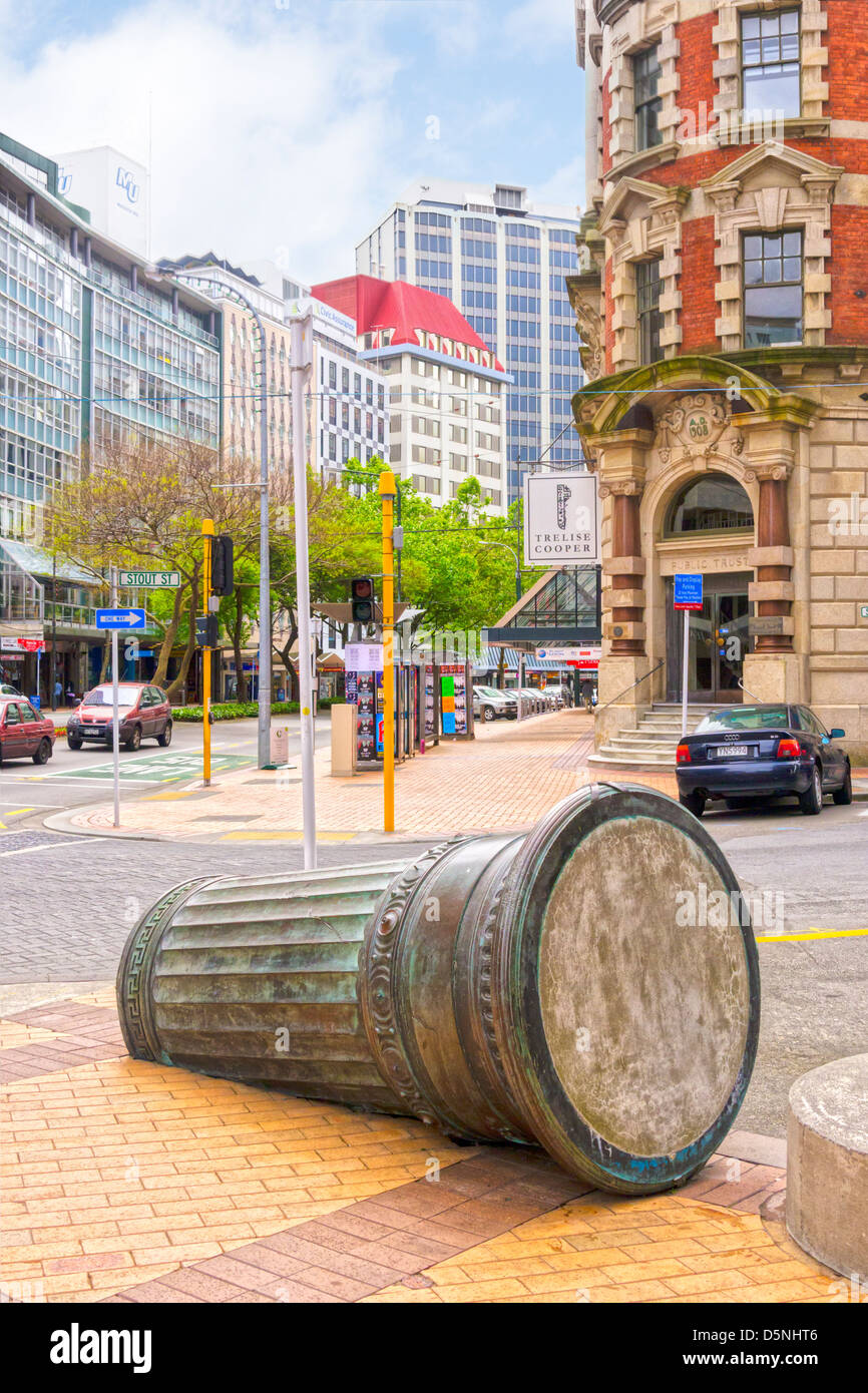 Scène de rue coin de Lambton Quay et Stout Street, Wellington, Nouvelle-Zélande. Banque D'Images