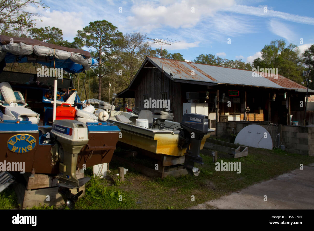 Bateaux, Highland Park, le camp de pêche près de Deland, FL Banque D'Images