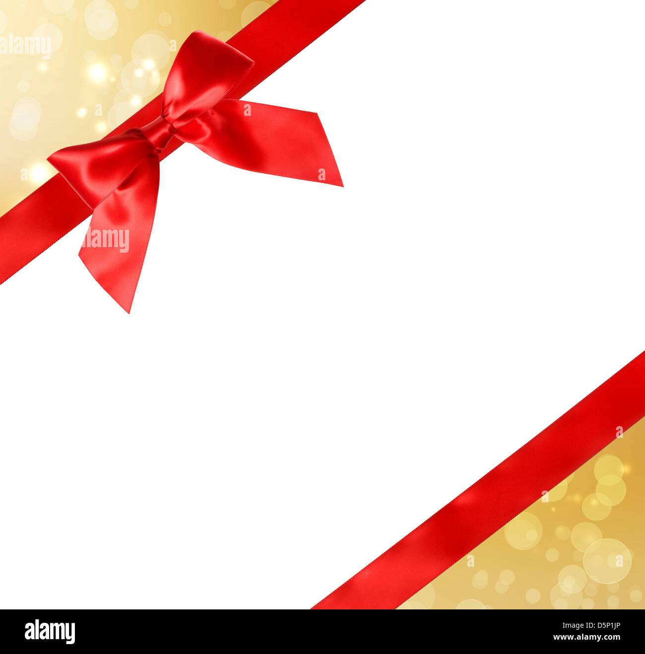 Arc rouge et or avec ruban Abstract Lights et Fond blanc Banque D'Images