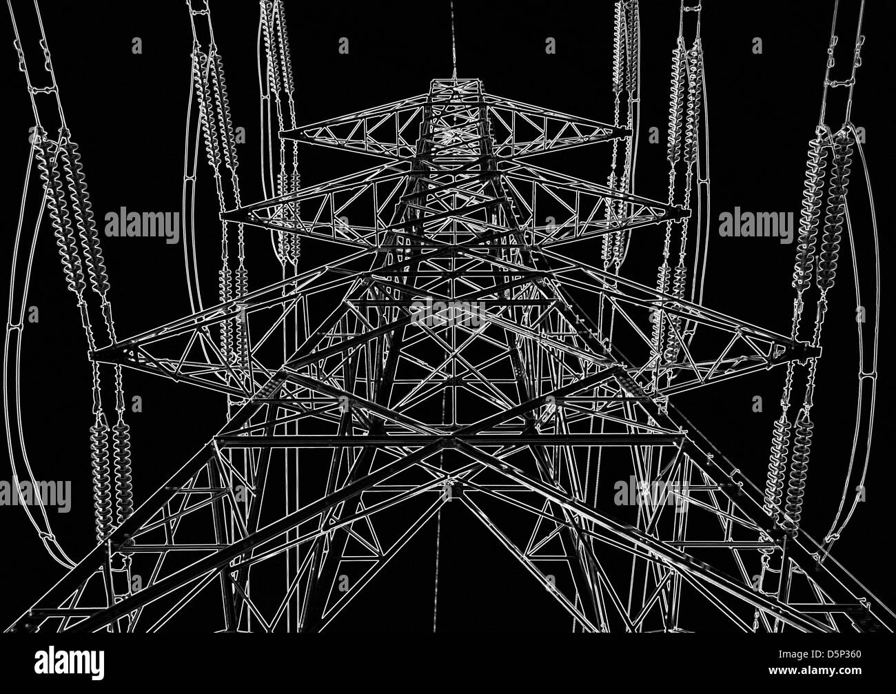 L'image monochrome abstrait d'un pylône d'électricité. Banque D'Images