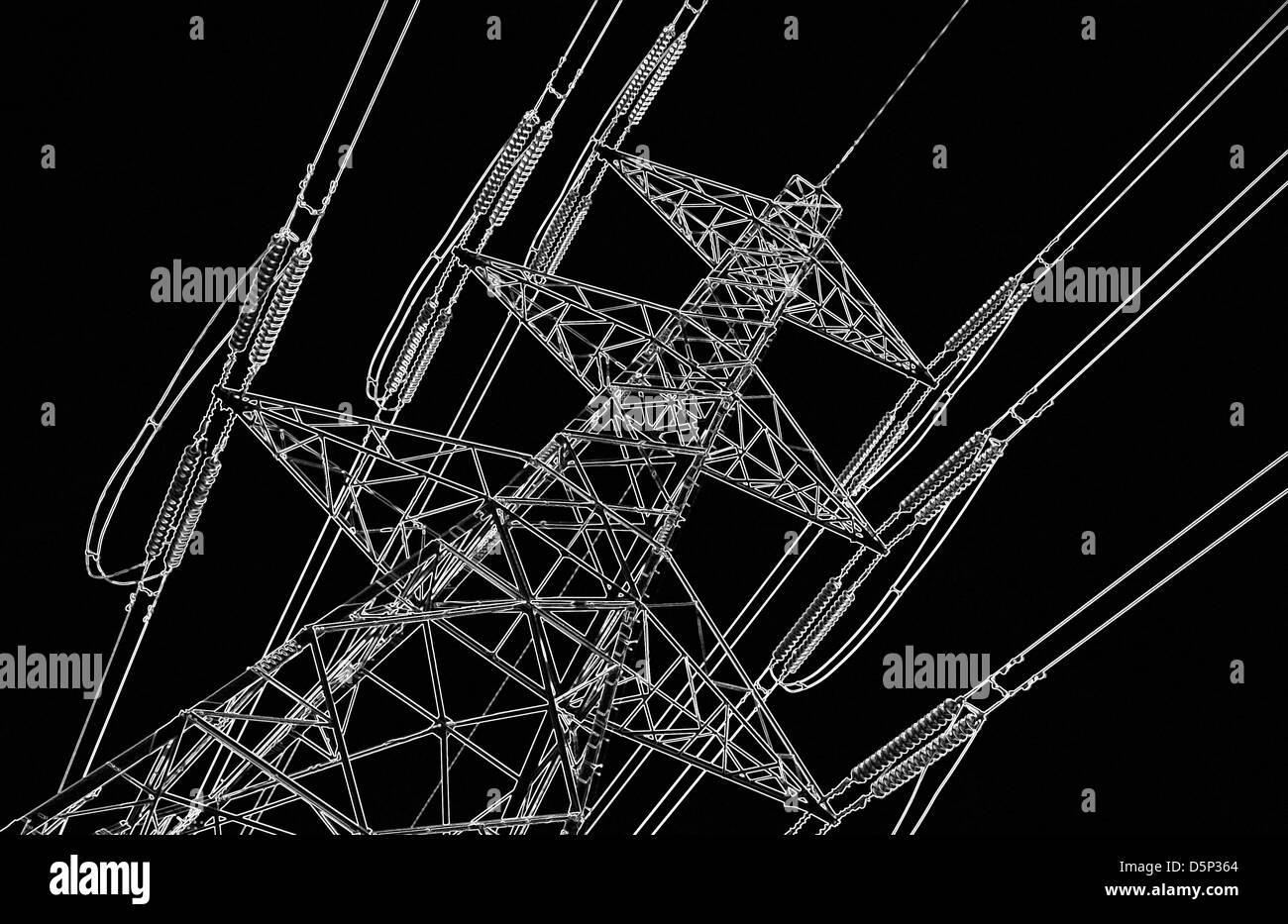 L'image monochrome abstrait d'un pylône d'électricité. Banque D'Images