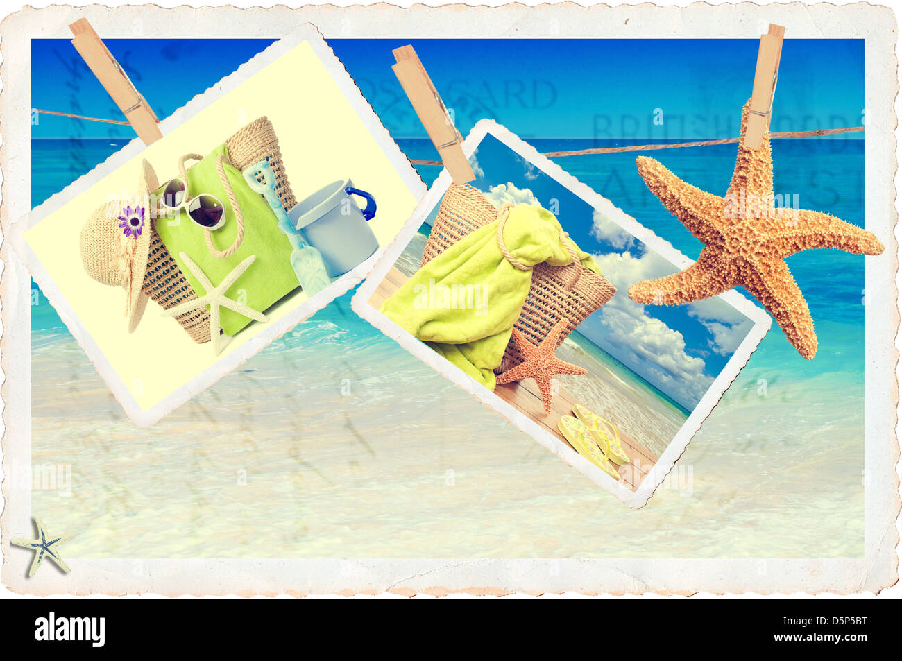 Des Vacances D Articles Contre Une Carte Postale Scene De Plage Avec Impression Vintage Photo Stock Alamy Des Vacances D Articles Contre Une Carte Postale Scene De Plage Avec Impression Vintage Photo Stock Alamy