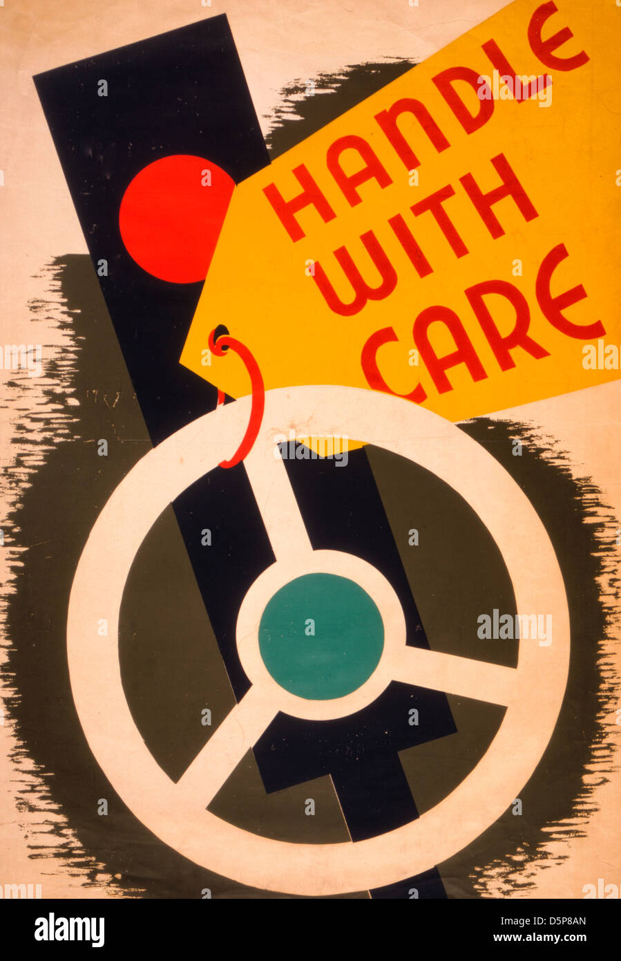 Manipuler avec précaution - WPA Affiche annonçant la conduite sécuritaire montrant un feu de circulation et d'un volant, circa 1943 Banque D'Images