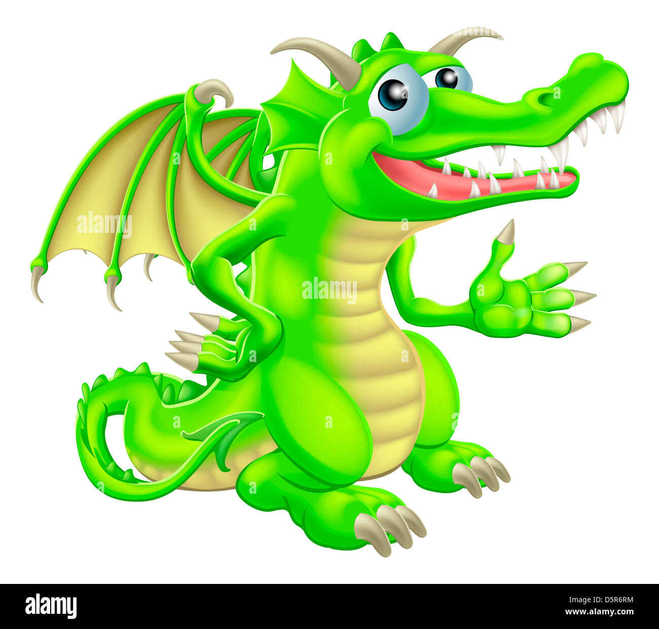 Dessin d'un mignon petit dessin animé dragon vert heureux Banque D'Images