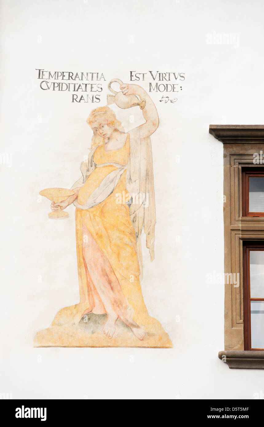 La peinture de la Renaissance à l'Hôtel de ville de Levoca, Slovaquie. Représentant la vertu de modération Banque D'Images