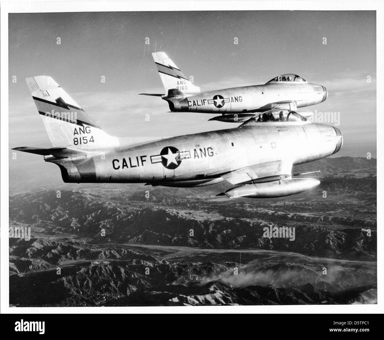 North American F-86A-5-NA Sabres du 115th Fighter-Interceptor Squadron (California Air National Guard) basé à Van Nuys, utilisé pendant la guerre froide comme intercepteur clé pour les missions de défense aérienne. Banque D'Images