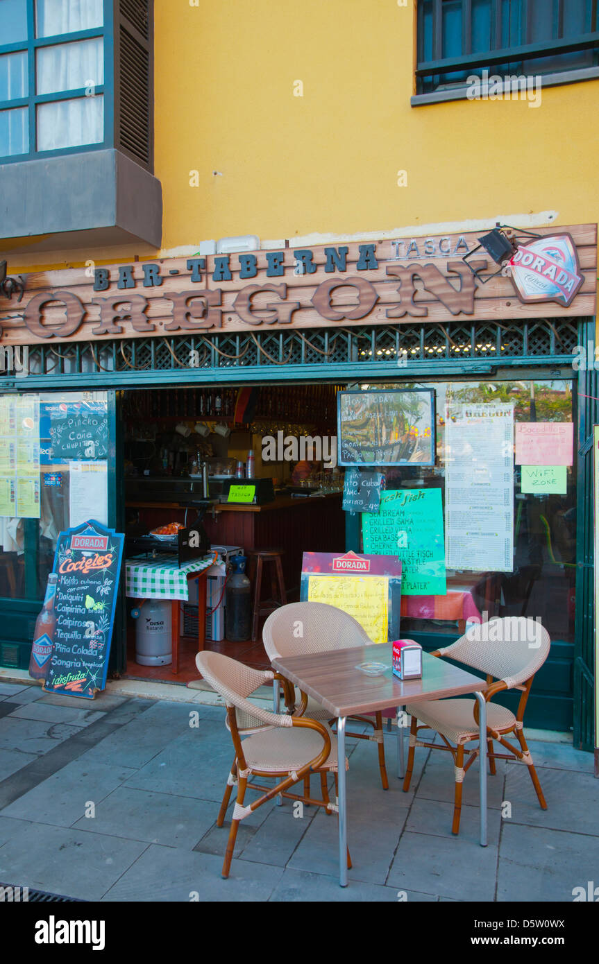 Bar restaurant de l'Oregon à Muelle Pesquero zone du port Puerto de la Cruz Tenerife island ville des îles Canaries Espagne Europe Banque D'Images
