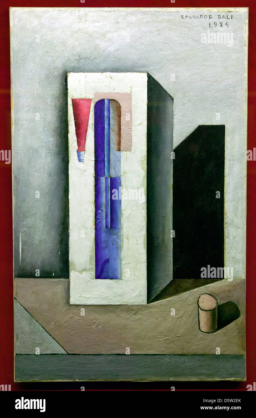 Siphon avec petite bouteille de rhum (la peinture cubiste) par Salvadore Dali 1924. Banque D'Images