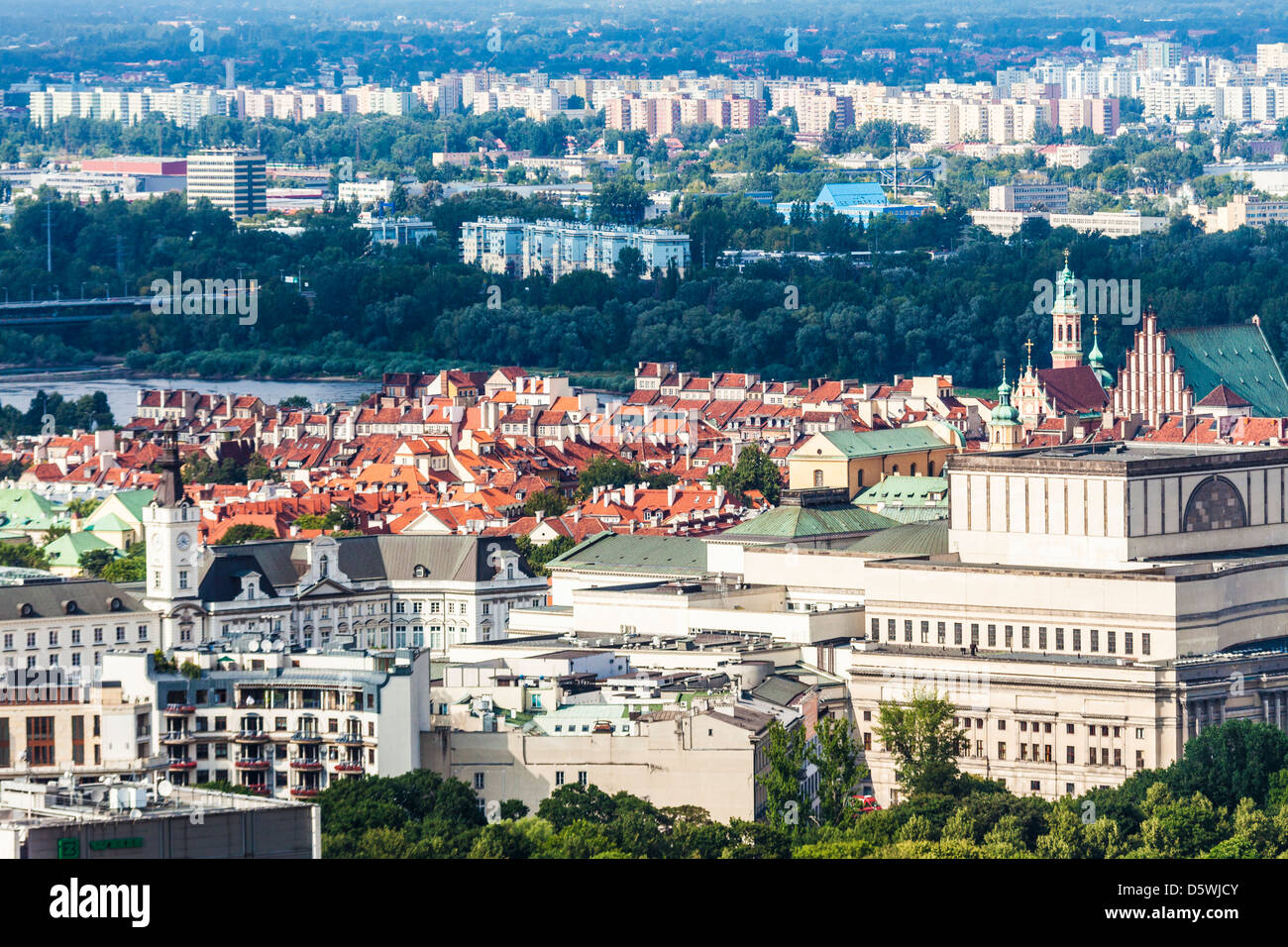 Vue sur la vieille ville, Stare Miasto et l'arrondissement de Prague sur la rive est de la Vistule à Varsovie, Pologne. Banque D'Images