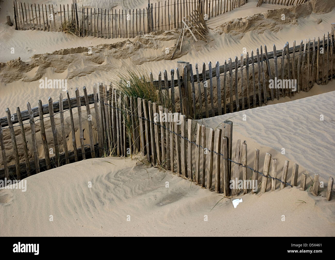 Les dunes de sable Clôture à Camber Sands, East Sussex, UK Banque D'Images