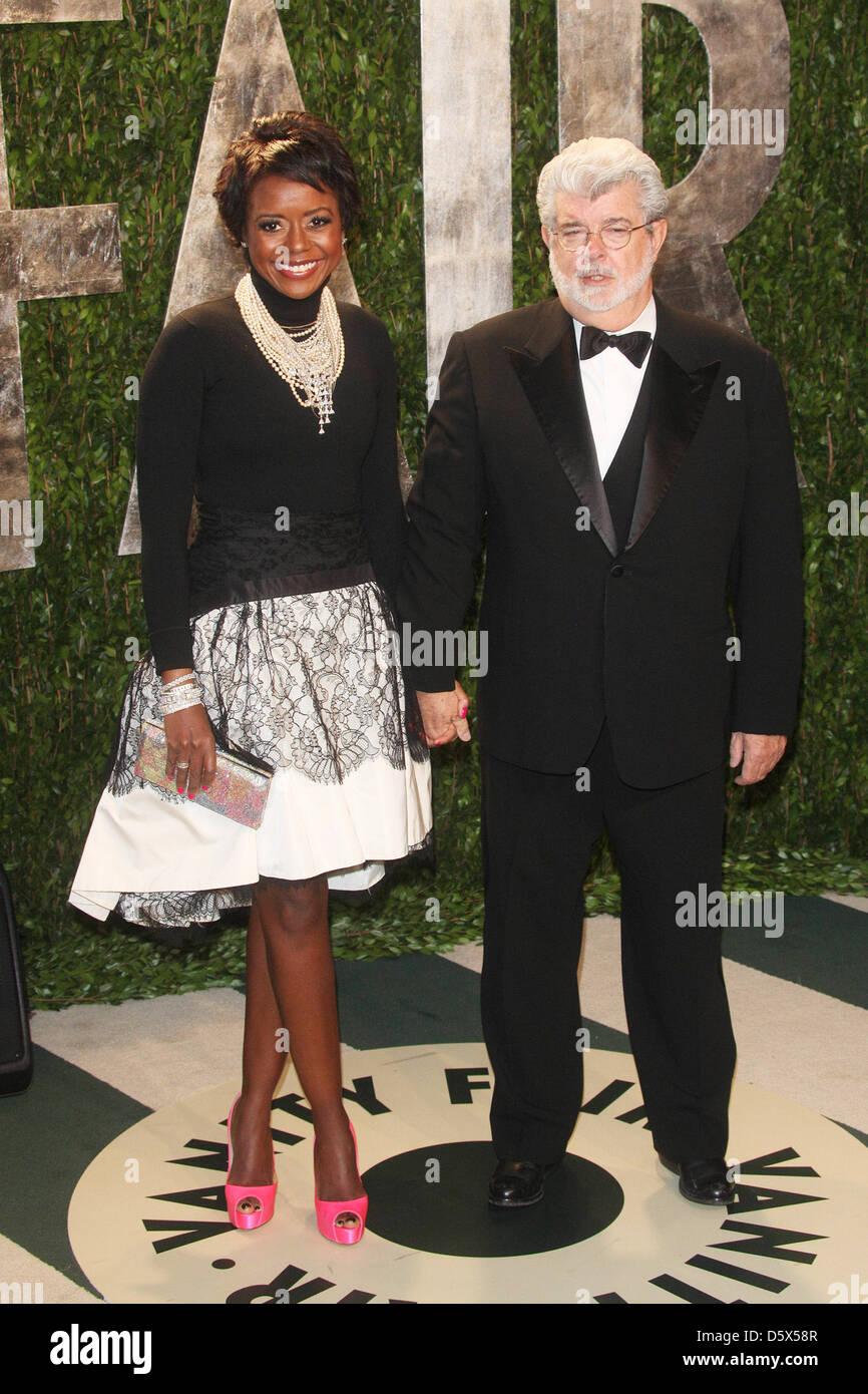 Réalisateur George Lucas et épouse Mellody Hobson 2012 Vanity Fair Oscar Party at Sunset Tower Hotel - West Hollywood, des arrivées Banque D'Images