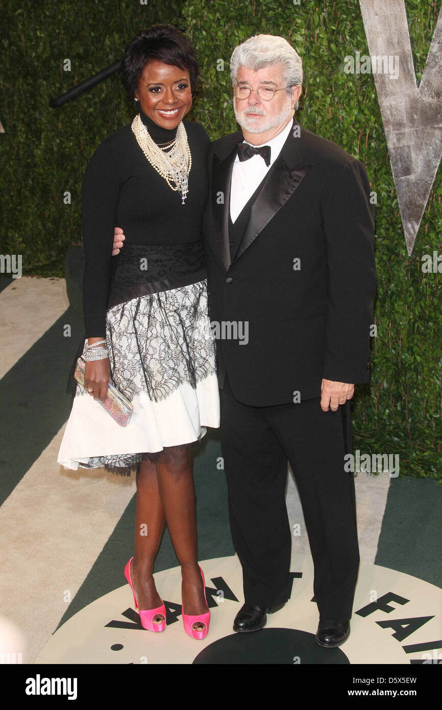 Réalisateur George Lucas et épouse Mellody Hobson 2012 Vanity Fair Oscar Party at Sunset Tower Hotel - West Hollywood, des arrivées Banque D'Images