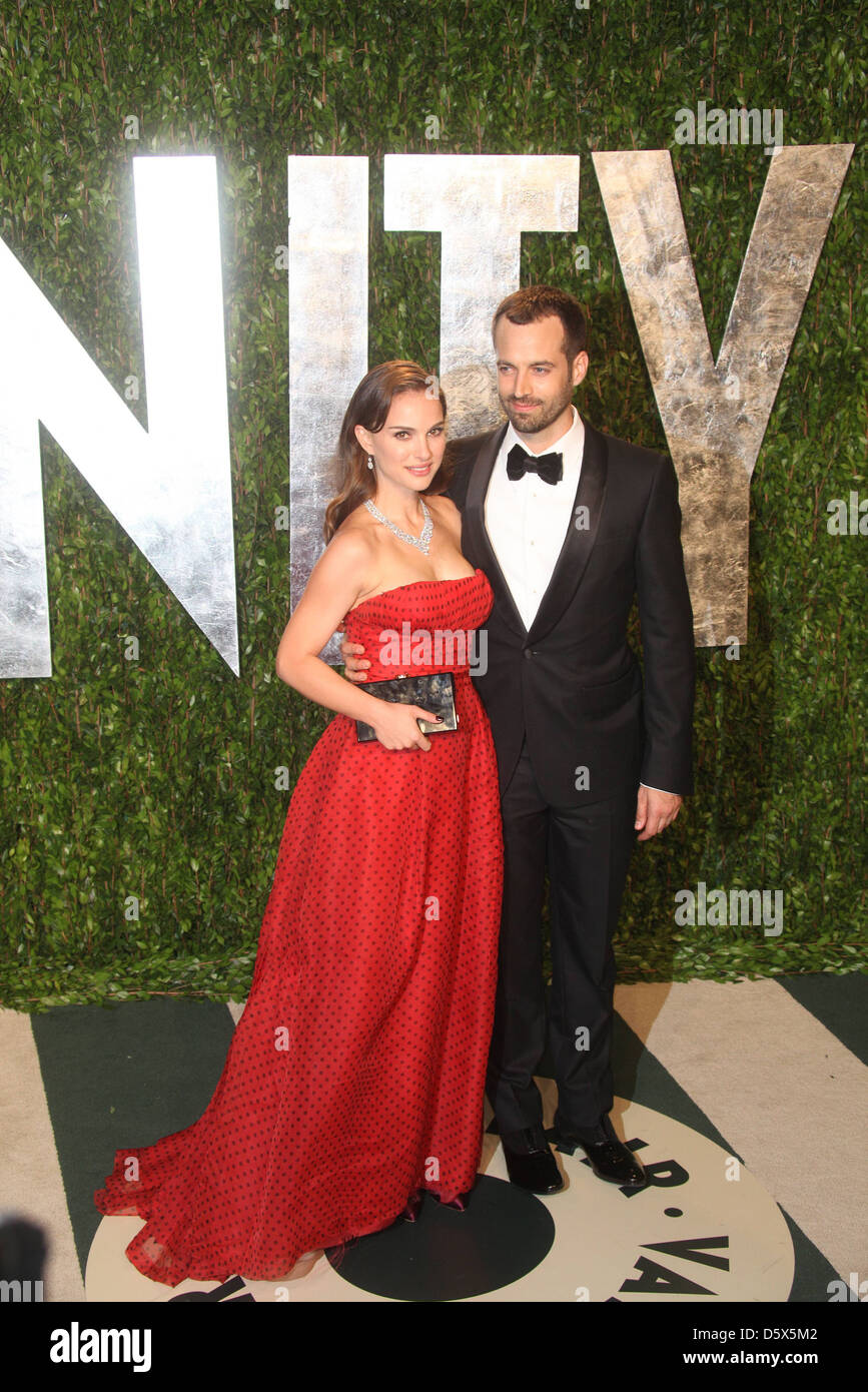 L'actrice Natalie Portman et Benjamin Millepied 2012 Vanity Fair Oscar Party at Sunset Tower Hotel - West Hollywood, des arrivées Banque D'Images