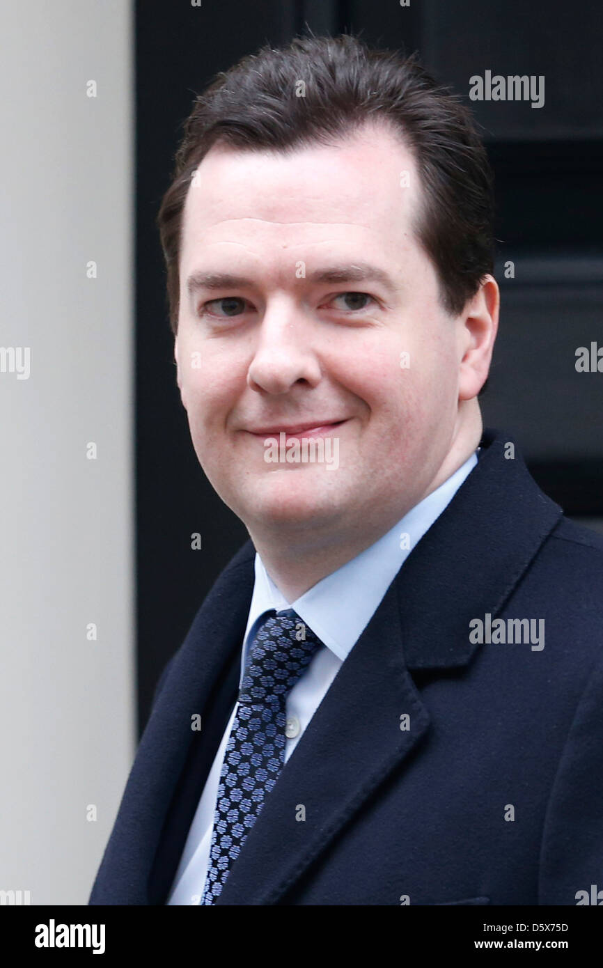 George Osborne, le Chancelier de l'Échiquier à feuilles No:11 Downing Street à Londres, Grande-Bretagne, le 19 mars 2013. Banque D'Images