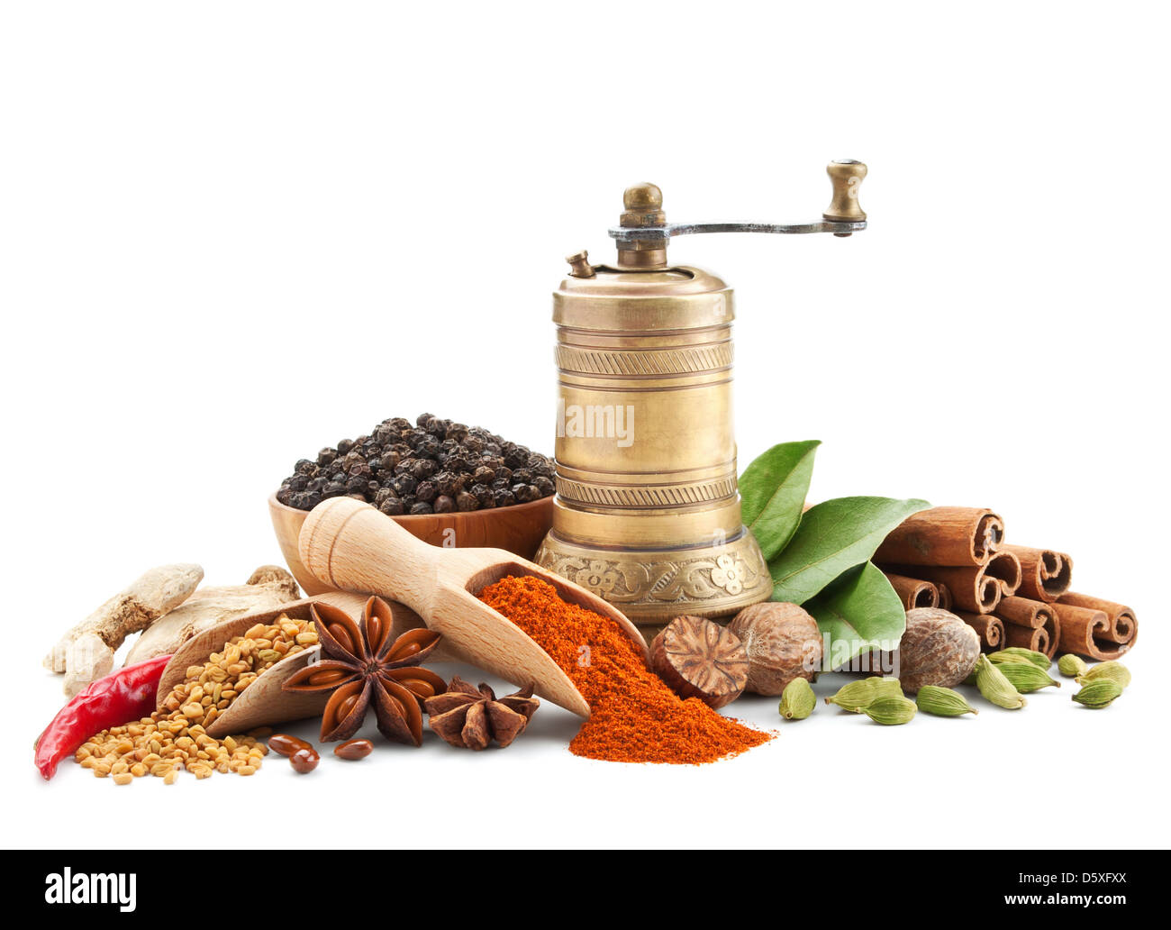 Épices et fines herbes isolé sur fond blanc Banque D'Images