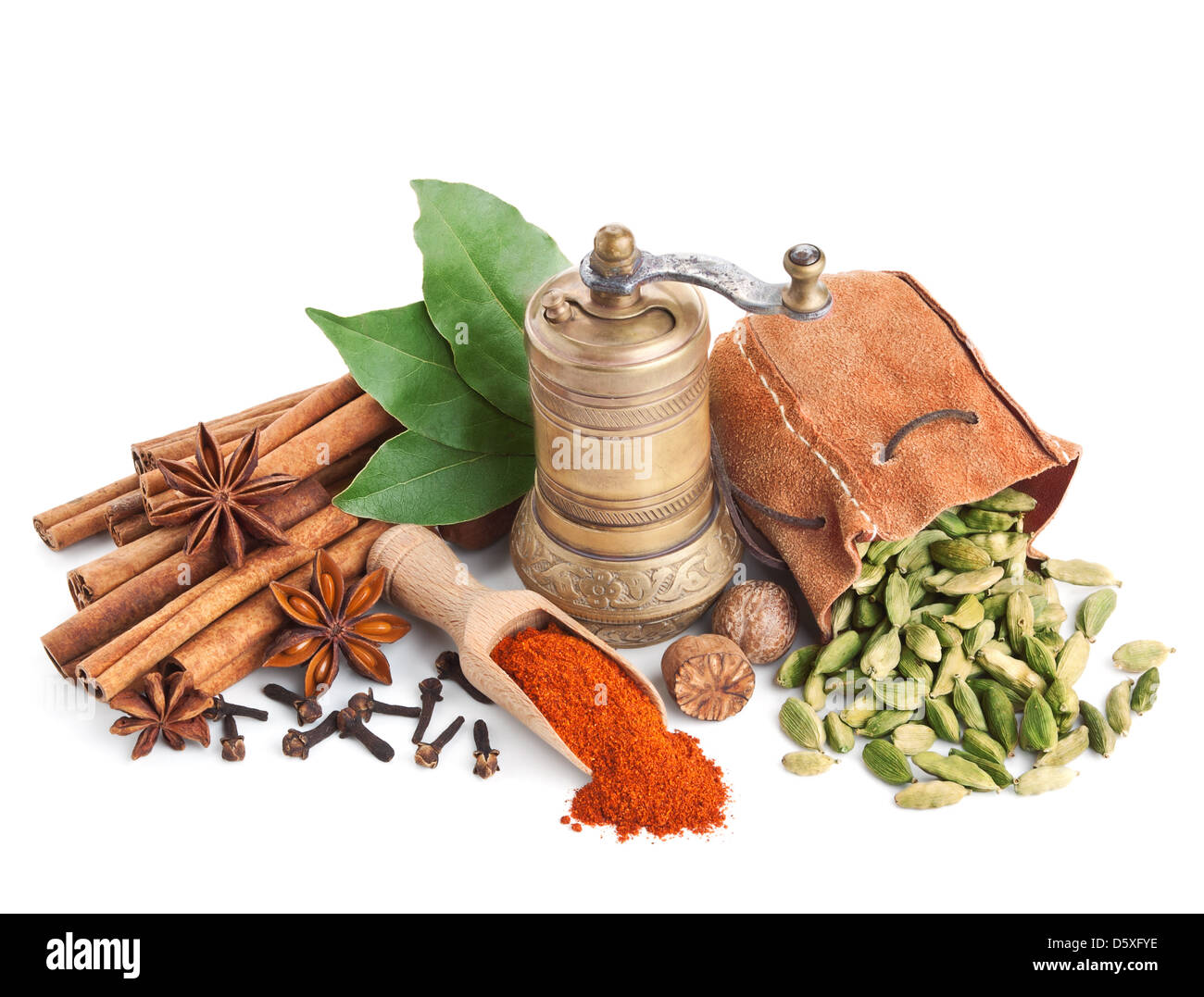 Différentes épices isolé sur fond blanc Banque D'Images