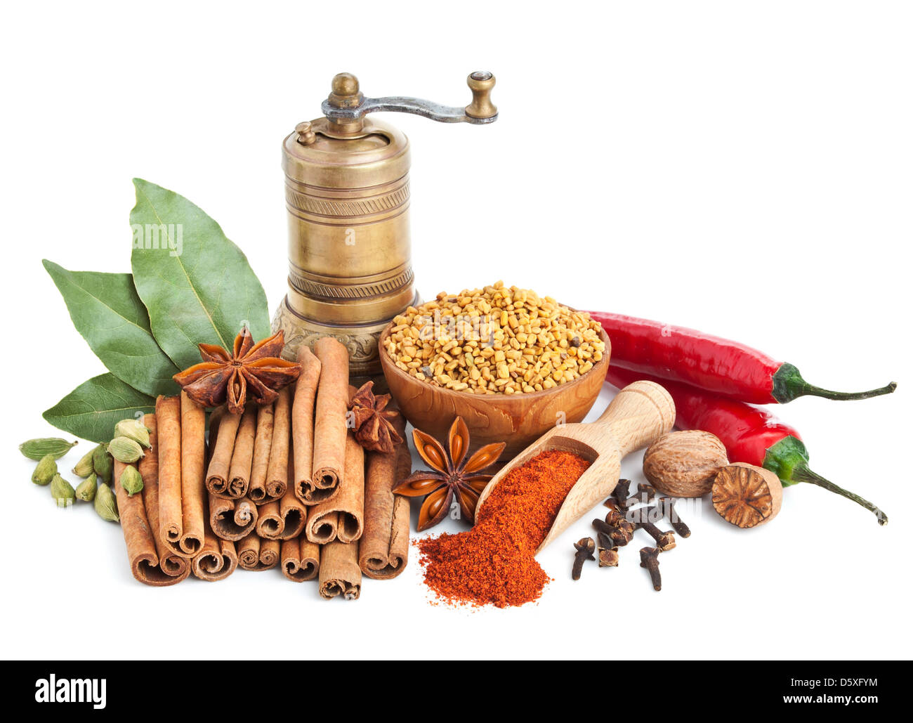 Différentes épices et herbes isolé sur fond blanc Banque D'Images