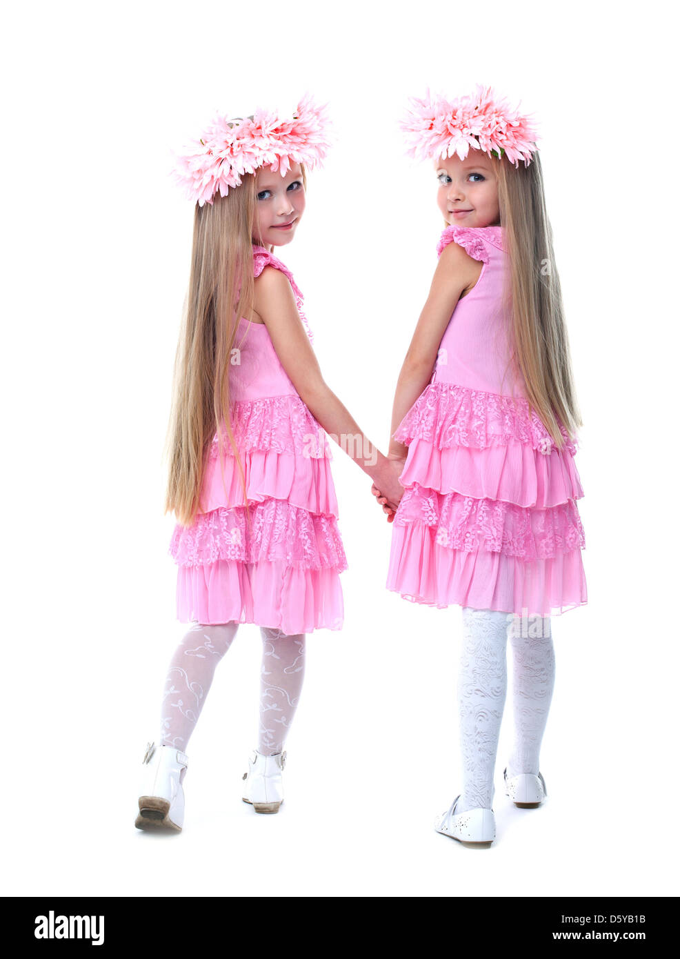 Les petites filles en robe rose Banque D'Images
