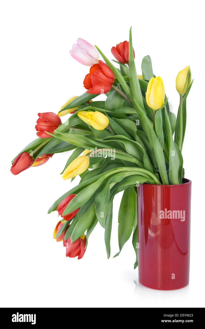 Tulipes au printemps s'est évanoui dans vase rouge Banque D'Images