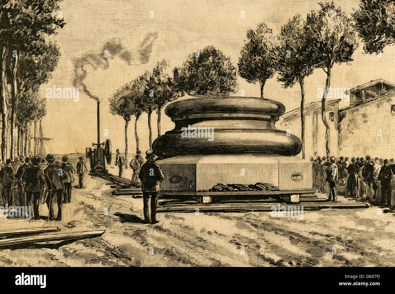 L'Espagne. Barcelone. Mouvement du soubassement de la colonne pour le monument de Christophe Colomb. La gravure. Banque D'Images