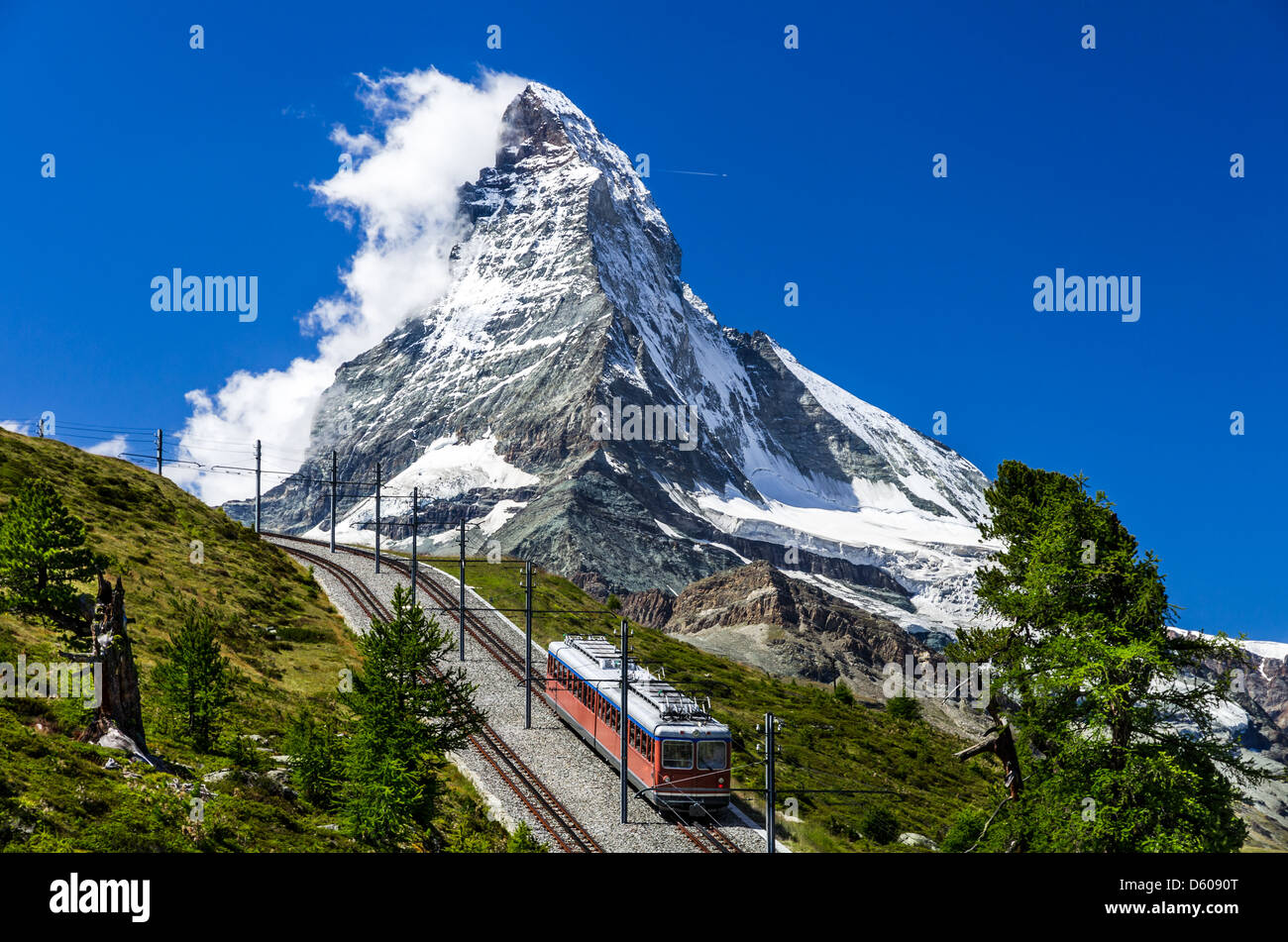 Le Gornergratbahn est une jauge de 9 km de long, à partir de la montagne de fer à crémaillère à Zermat Gornergratt près de Matterhorn Banque D'Images