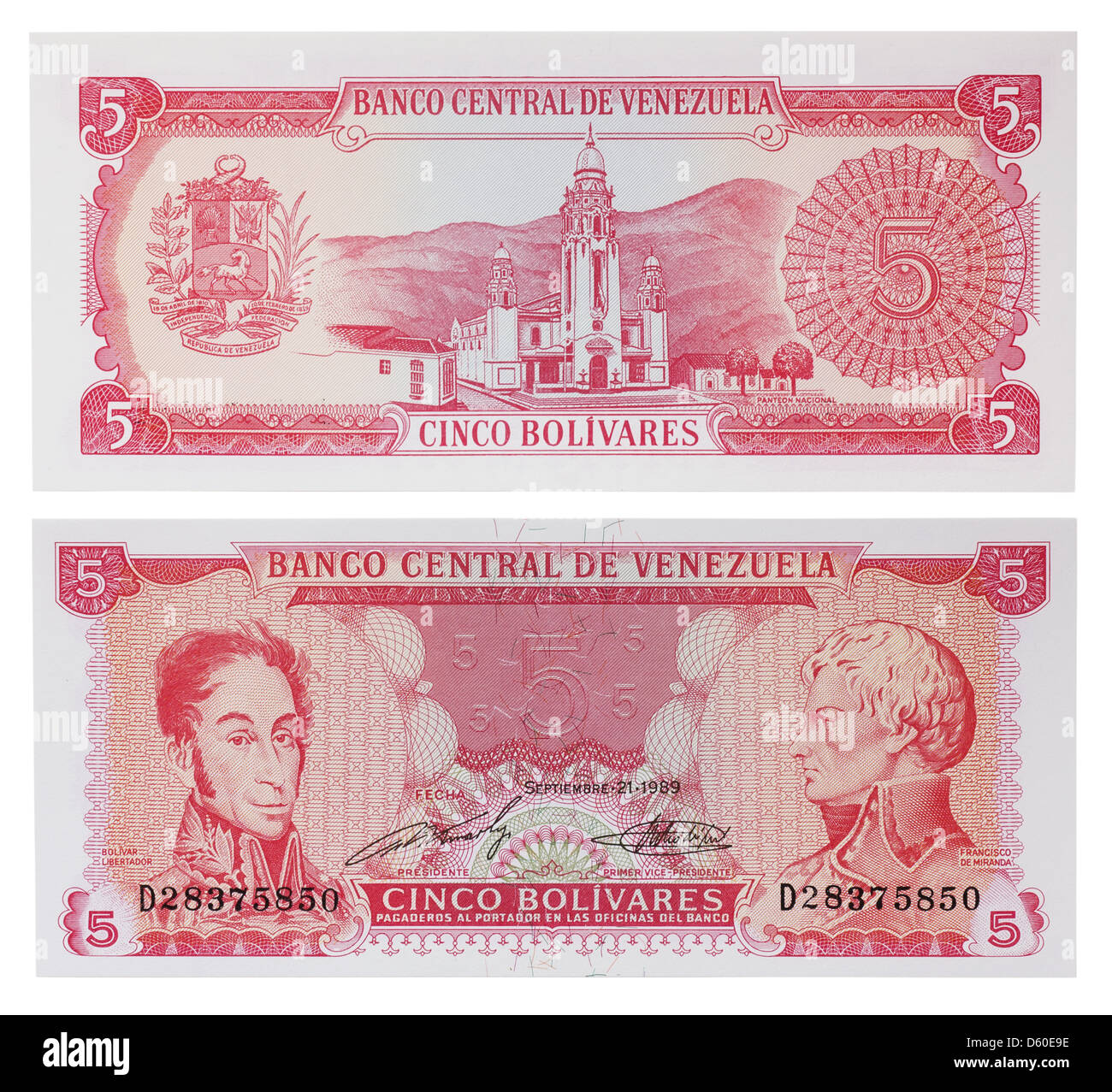 Argent monnaie exotique - 5 Bollivar Banque D'Images