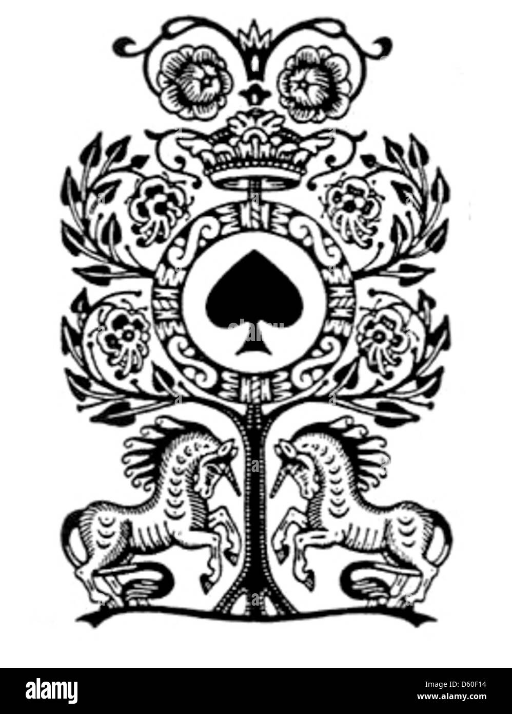 Une image détaillée d'un ornement décoratif fleuri, mettant en valeur des éléments de conception complexes couramment utilisés dans les arts graphiques et la typographie du début du XXe siècle. Le fleurish met en valeur les motifs décoratifs. Banque D'Images