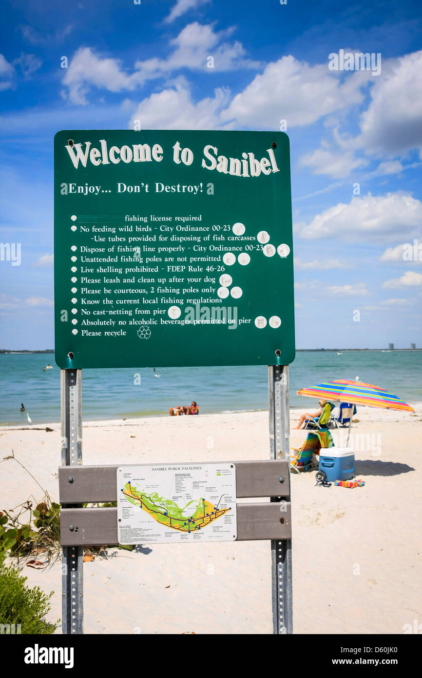 Bienvenue à Sanibel signe. L'île sur le golfe du Mexique, près de Fort Myers en Floride Banque D'Images