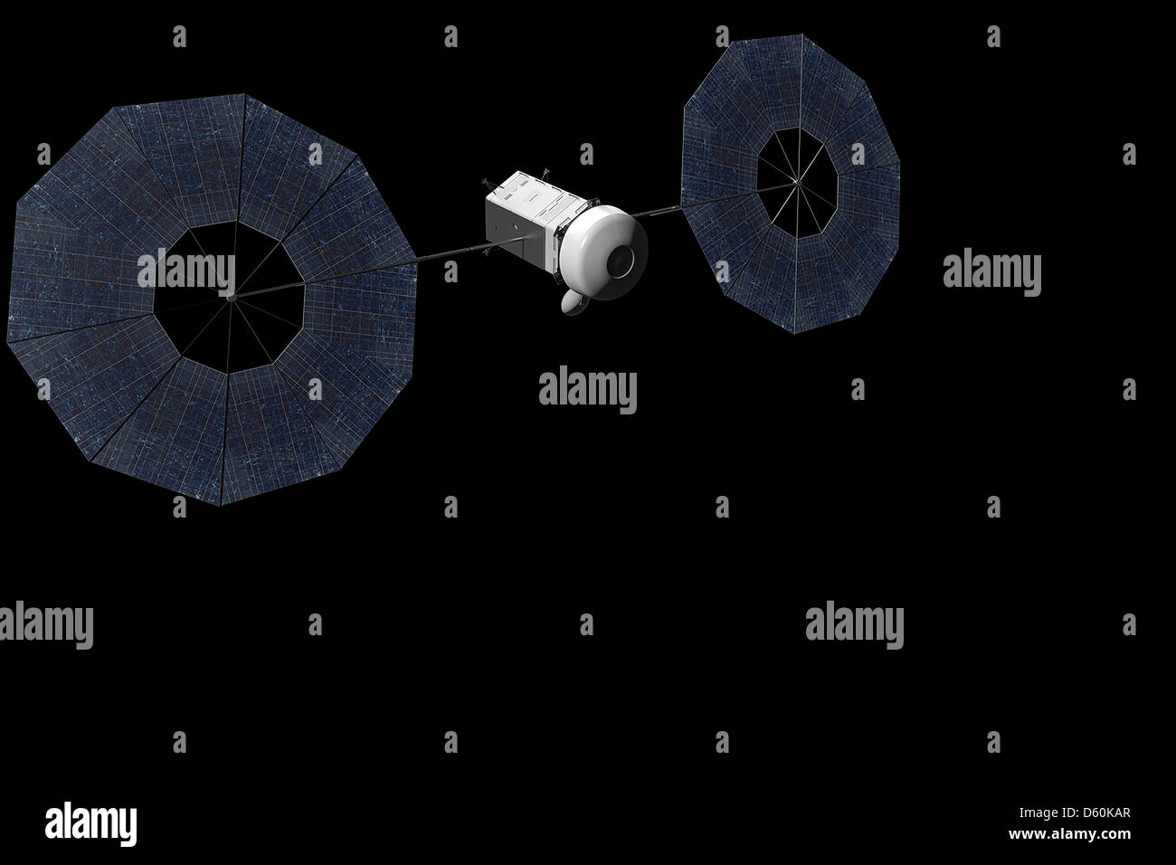 Artistes concept d'une propulsion électrique solaire d'après la mission de la NASA au cours de l'engin spatial à trouver, rendez-vous avec un astéroïde capture et déplacement à un emplacement stable dans l'orbite lunaire avant d'envoyer une mission habitée vers l'astéroïde. En utilisant des technologies de propulsion électrique solaire est une partie essentielle des futures missions dans l'espace lointain avec de plus grandes charges utiles. Cette mission représente un exploit technologique sans précédent et permet à la NASA de poursuivre de manière abordable l'Administration a pour but de visiter un astéroïde d'ici 2025. Banque D'Images