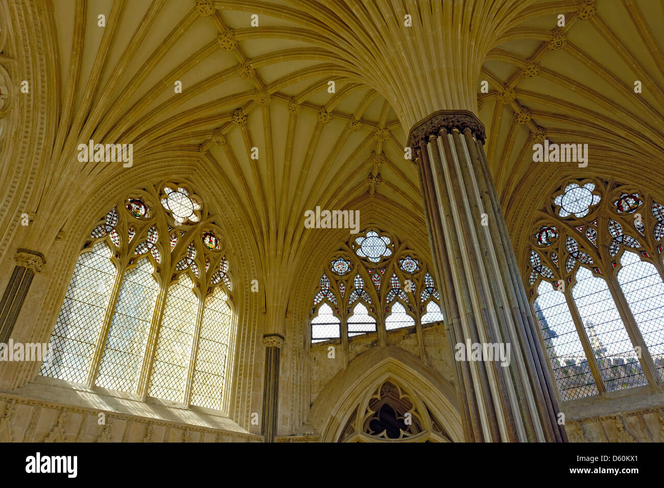 La salle capitulaire, la cathédrale de Wells, Somerset, Angleterre Banque D'Images