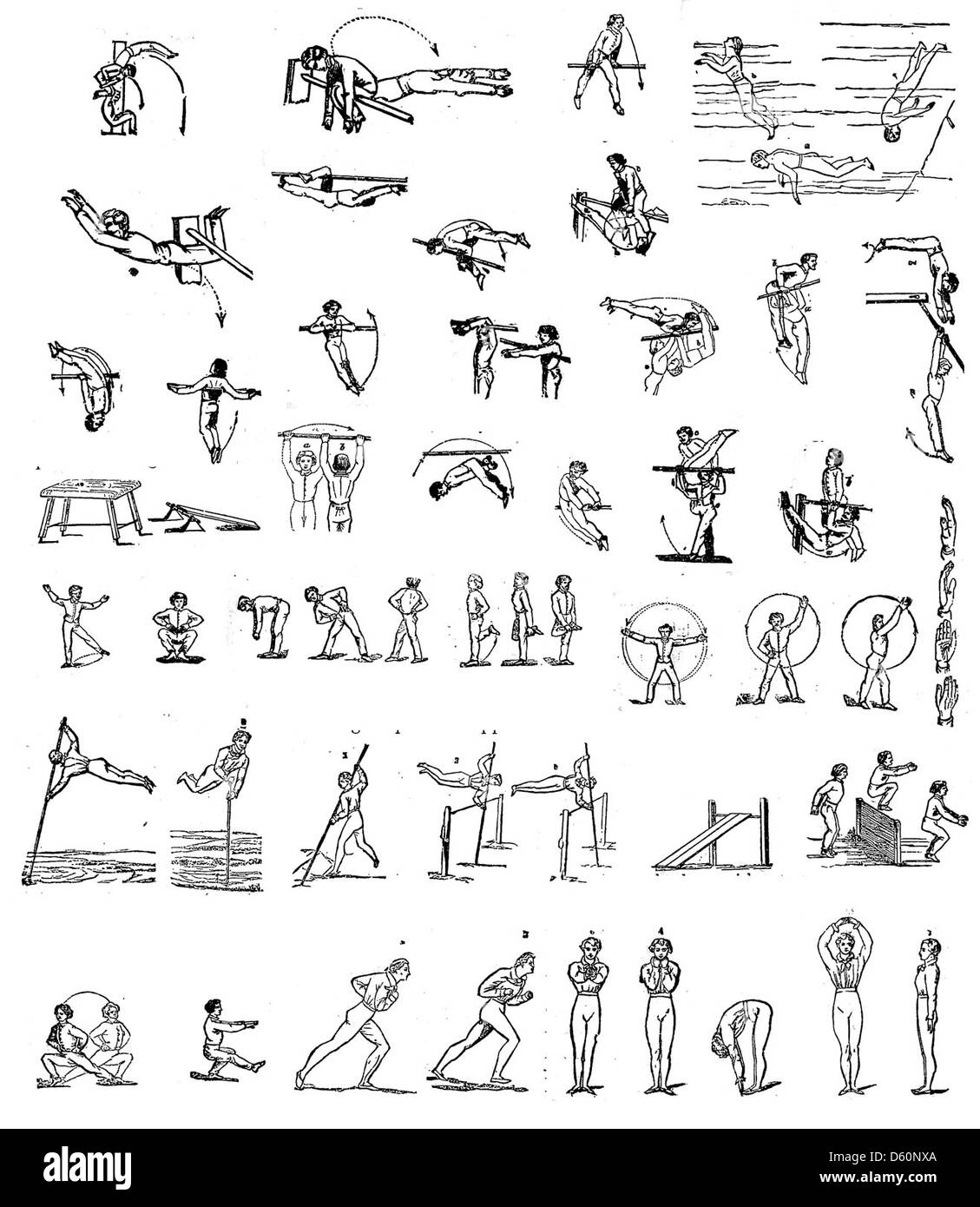 Un système militaire d'exercices de gymnastique et un système de natation .. (1881) Banque D'Images
