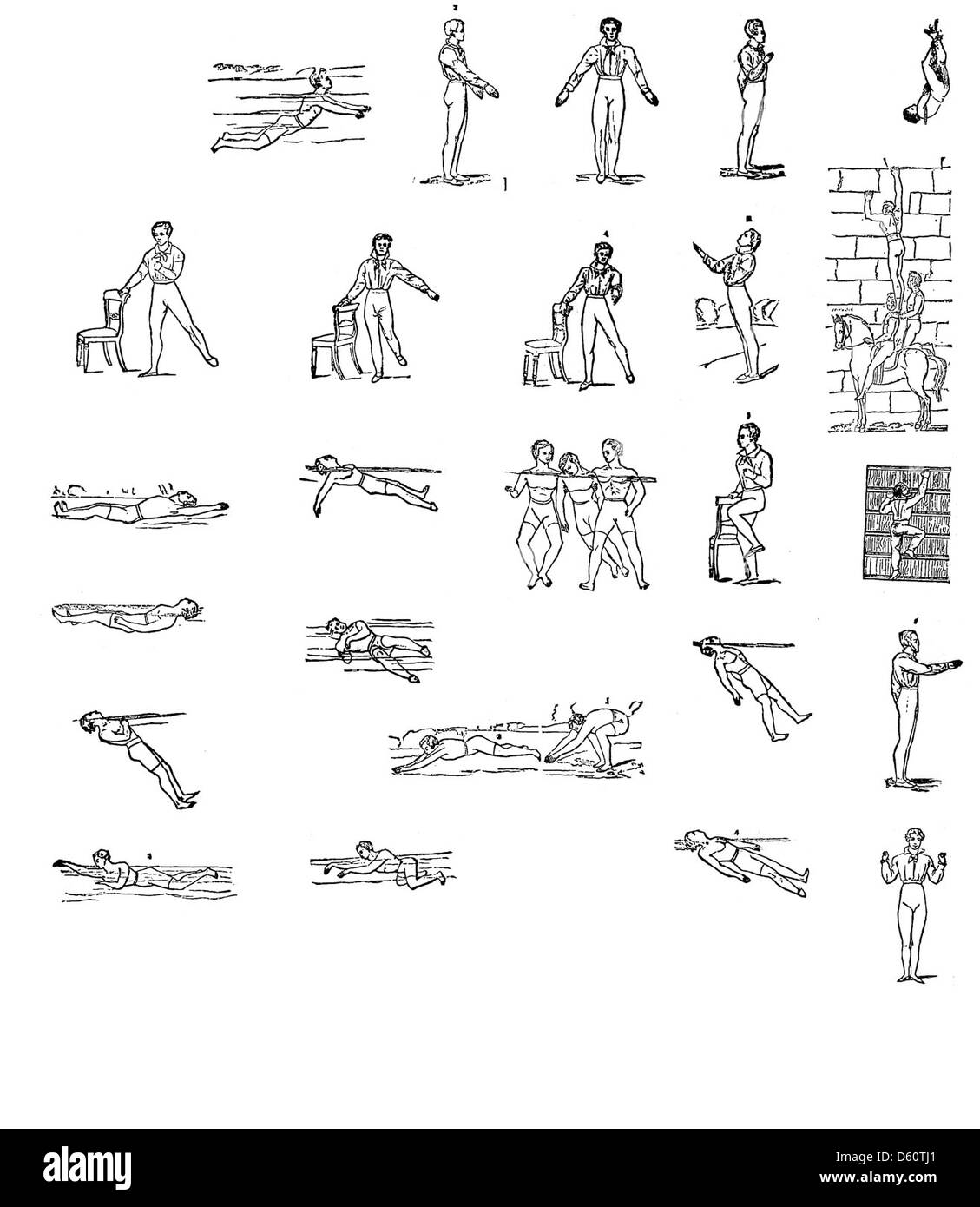 Un système militaire d'exercices de gymnastique et un système de natation .. (1881) Banque D'Images